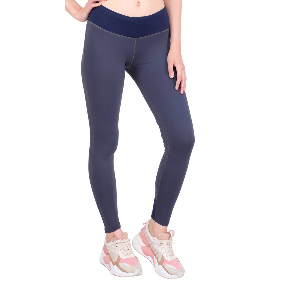 Ankle Length Workout & Active Sports Fitness Tights with Navy Blue Belt Highlight For Women (Dark Grey)