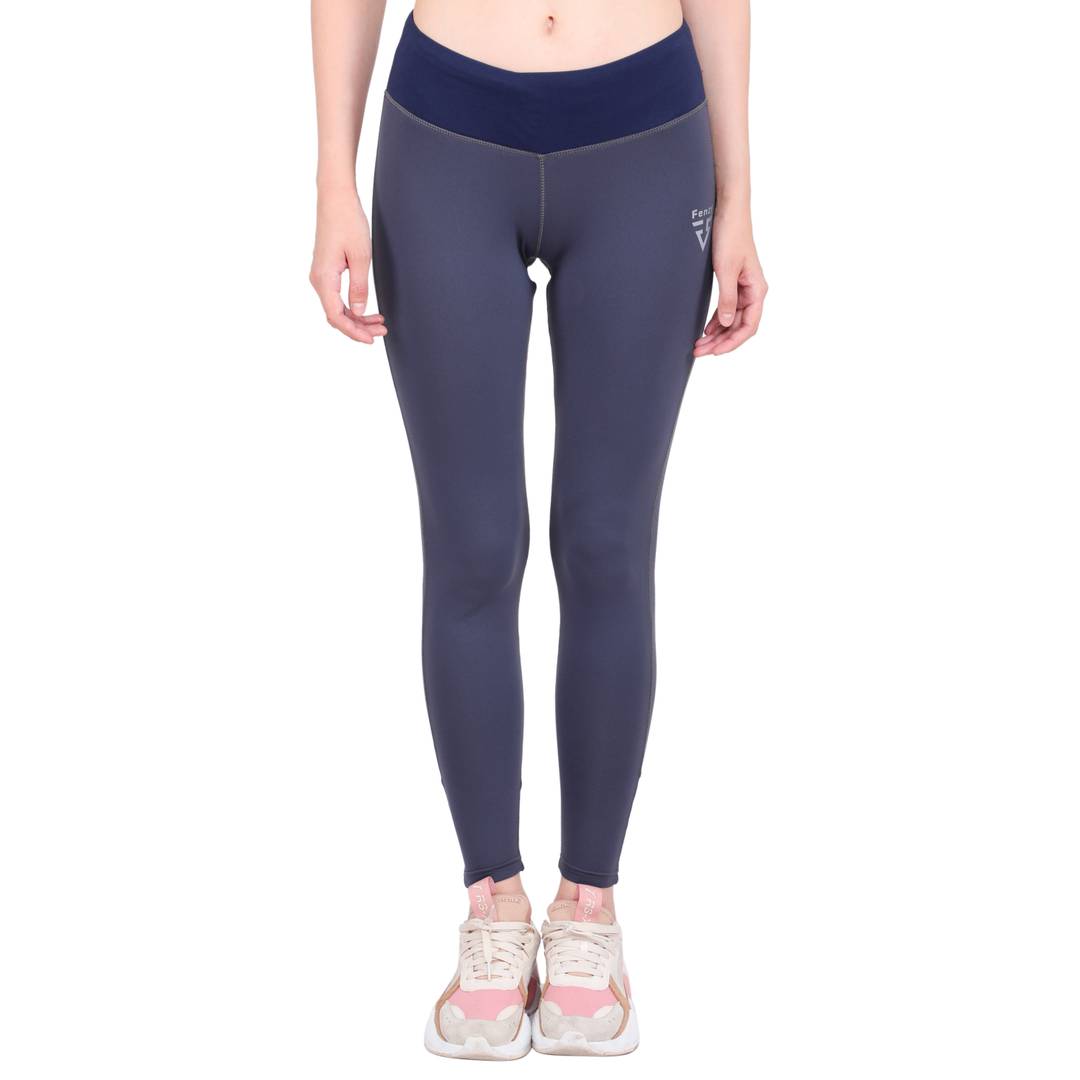 Ankle Length Workout & Active Sports Fitness Tights with Navy Blue Belt Highlight For Women (Dark Grey)