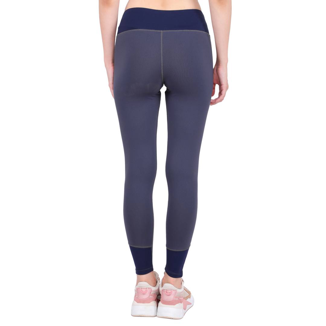 Ankle Length Workout & Active Sports Fitness Tights with Navy Blue Belt Highlight For Women (Dark Grey)
