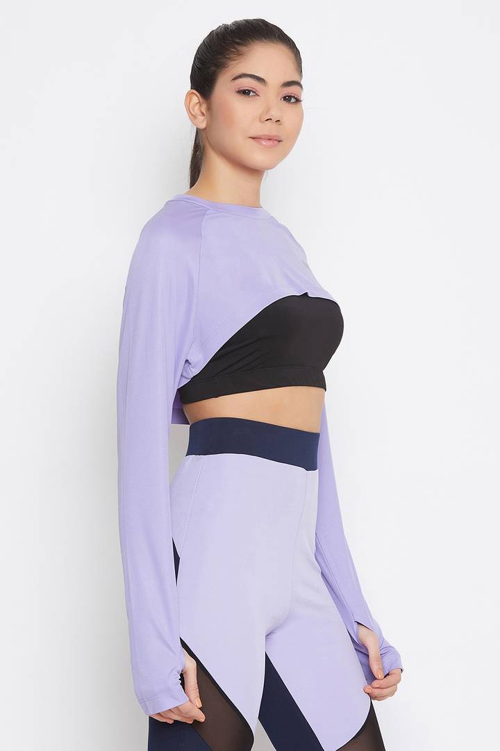 Stylish Polyester Spandex Purple Long Sleeve Sport Crop Top For Women