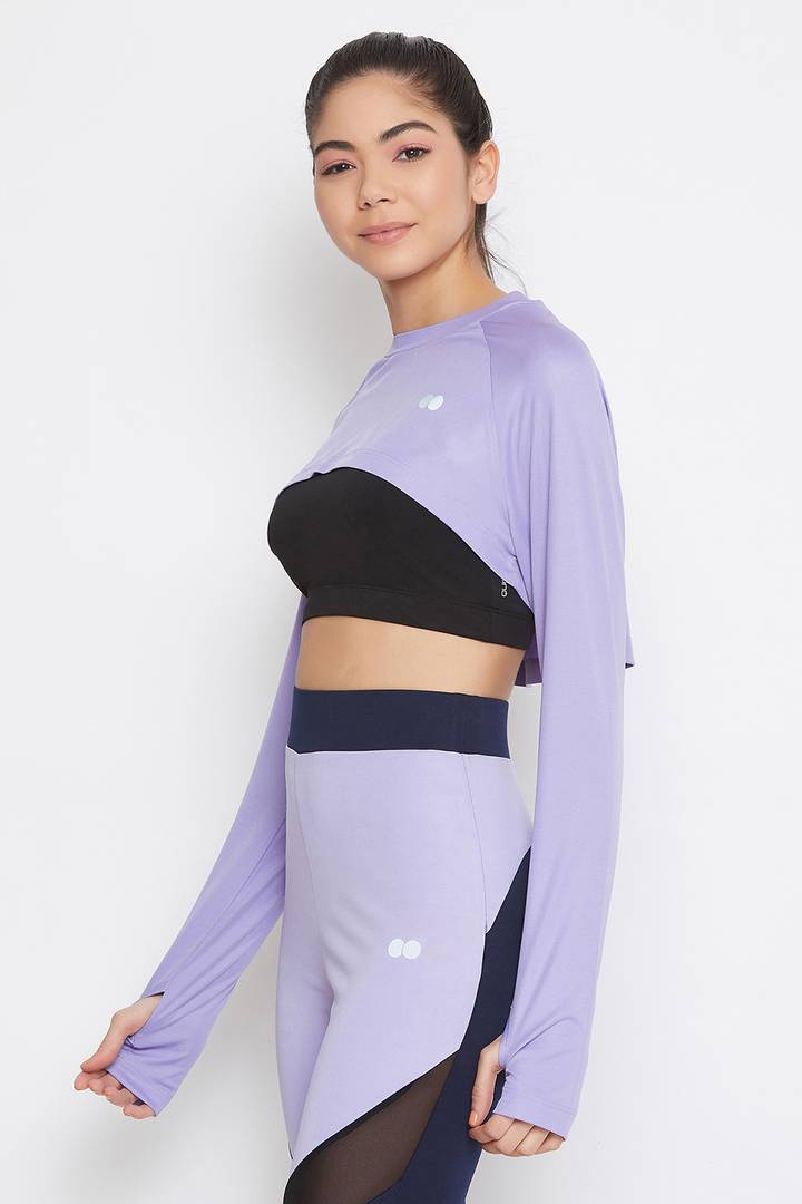 Stylish Polyester Spandex Purple Long Sleeve Sport Crop Top For Women