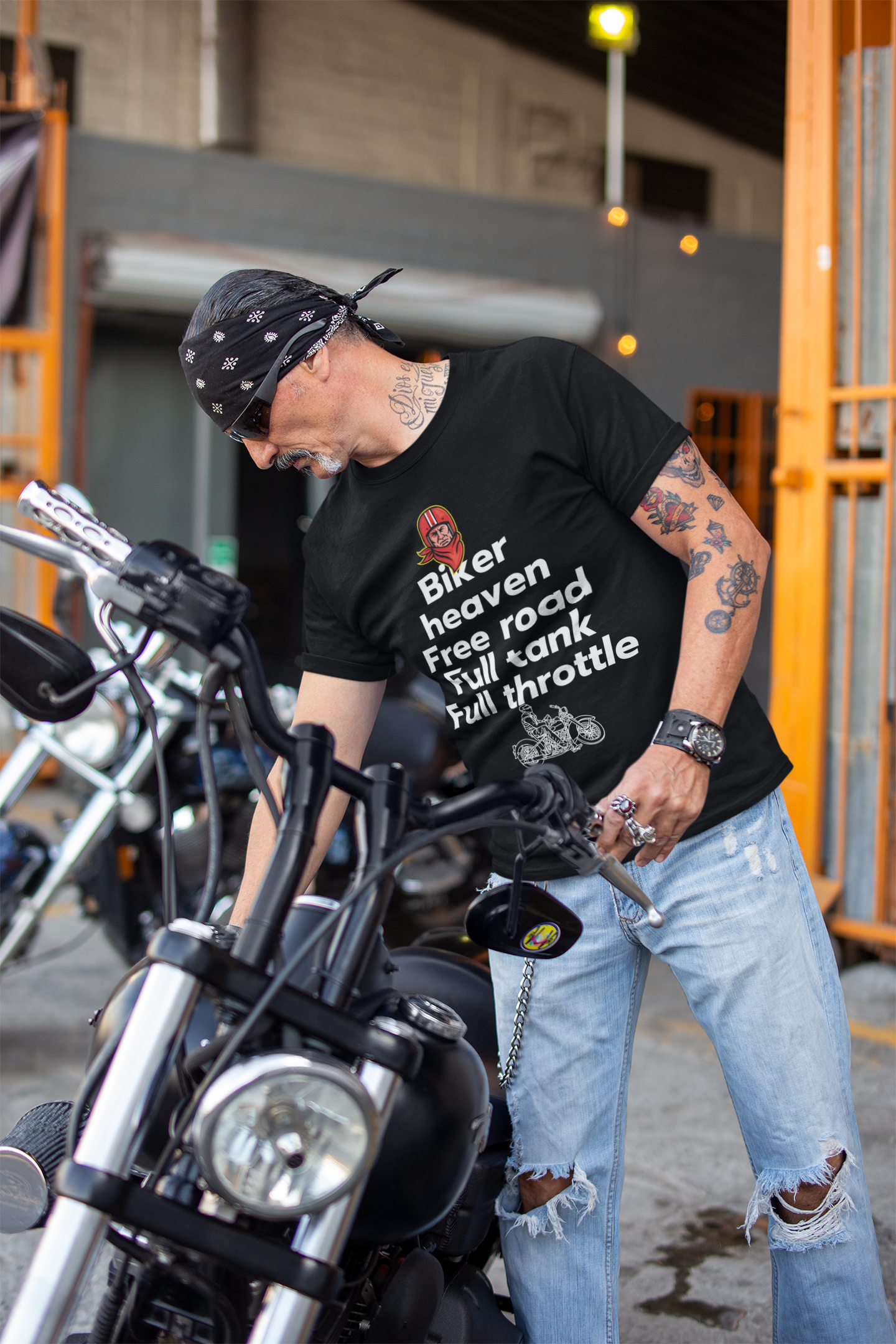 BIKER HEAVEN, FREE ROAD, FULL TANK, FULL THROTTLE - MEN'S T-SHIRT