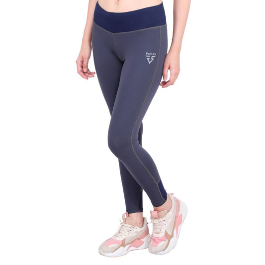 Ankle Length Workout & Active Sports Fitness Tights with Navy Blue Belt Highlight For Women (Dark Grey)