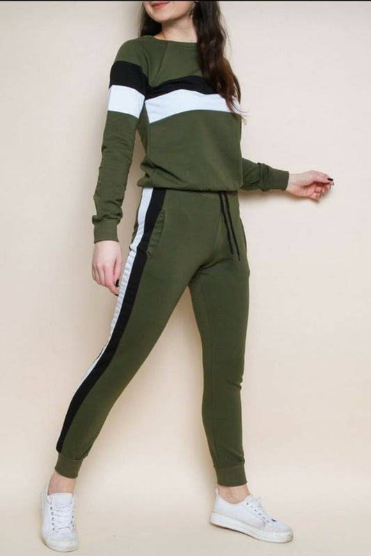 Classy Cotton Spandex Colourblocked Tracksuit For Women