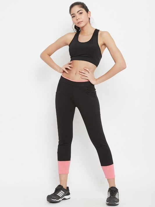 Workout, Active Sports, Fitness, Yoga, Gym and Dance- Leggings|Sports Tights for Women and Girls Black and Peach