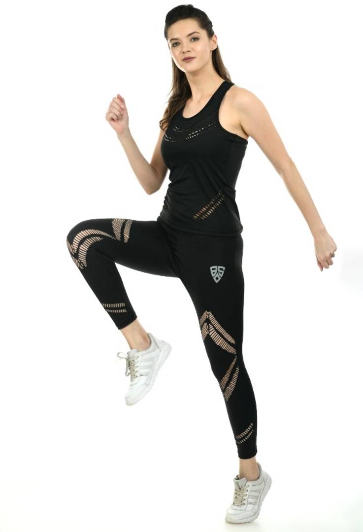 Women Black Workout Active Top & Bottom Set Combo