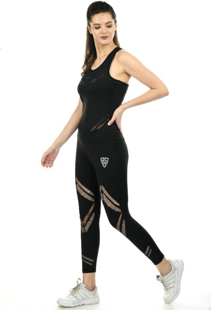 Women Black Workout Active Top & Bottom Set Combo