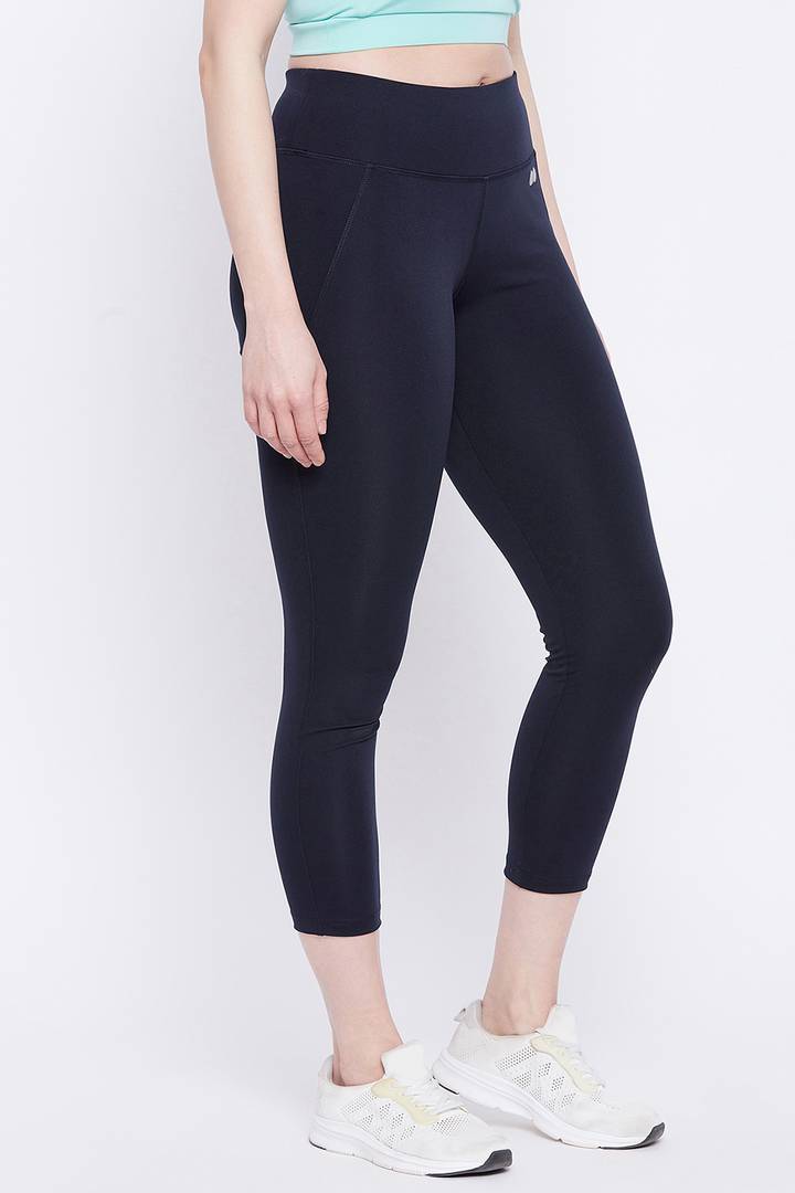 Clovia Elegant Blue Polyester Solid Tights For Women And Girls