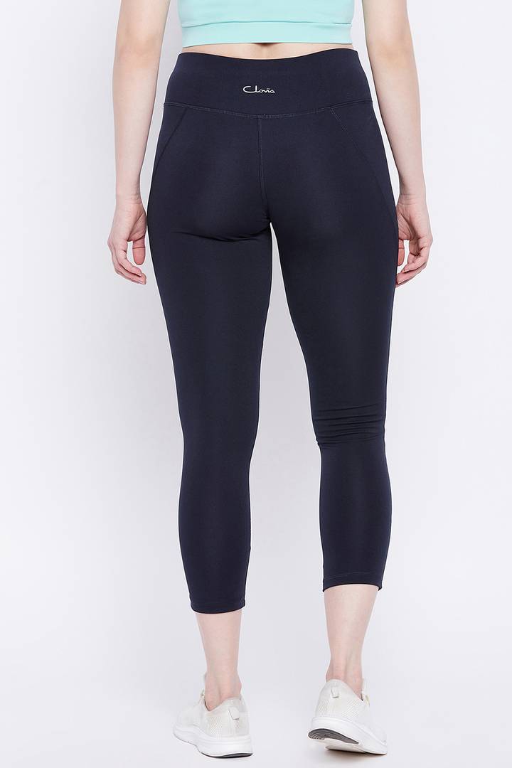 Clovia Elegant Blue Polyester Solid Tights For Women And Girls
