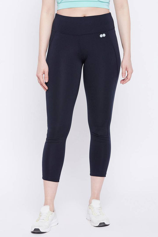 Clovia Elegant Blue Polyester Solid Tights For Women And Girls