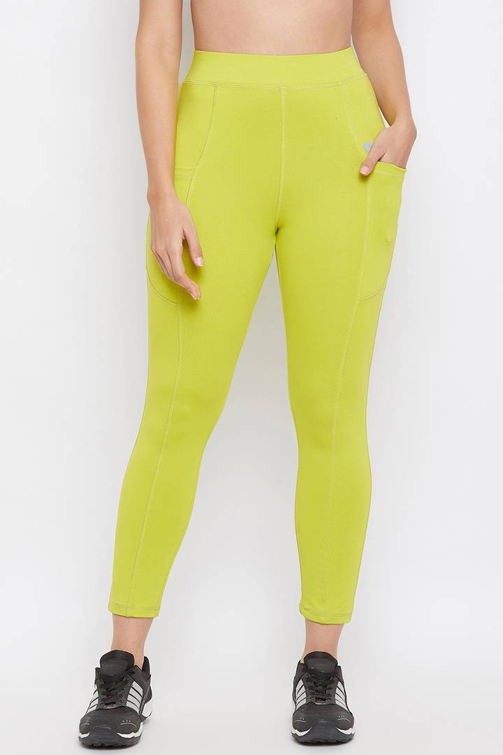 Clovia Elegant Green Cotton Solid Tights For Women And Girls