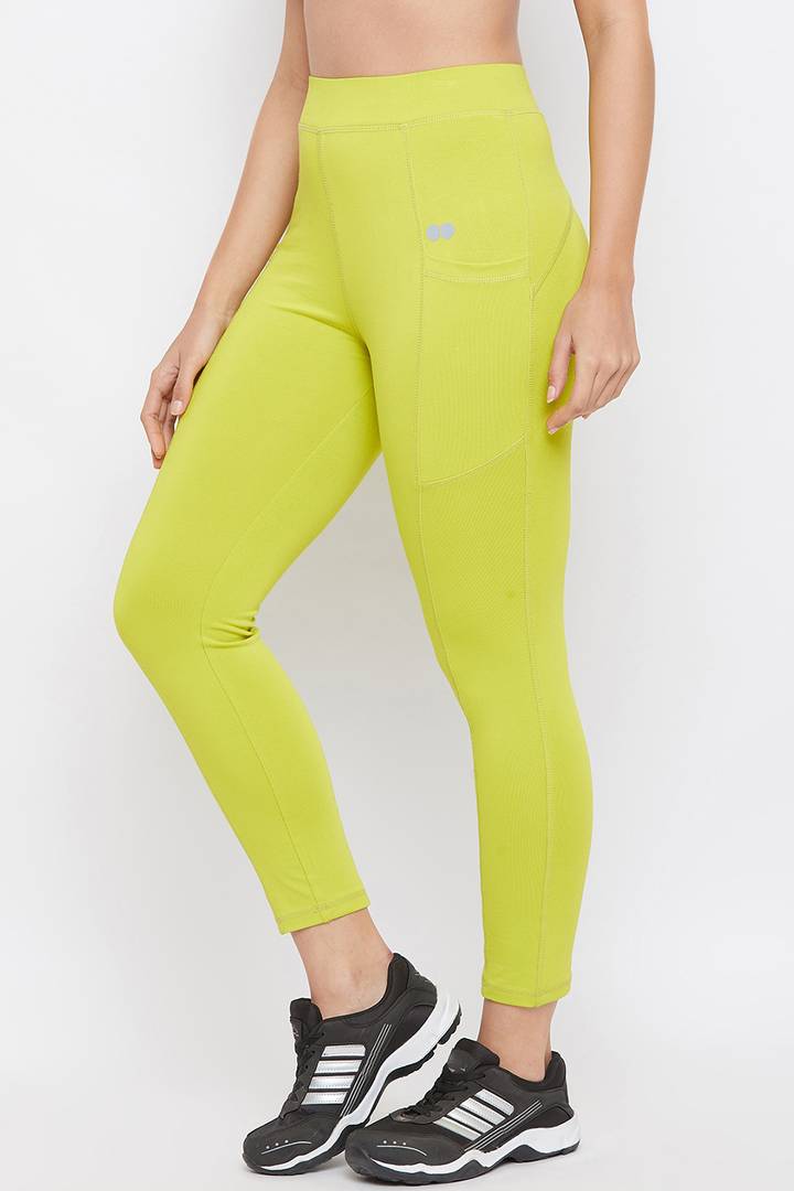 Clovia Elegant Green Cotton Solid Tights For Women And Girls