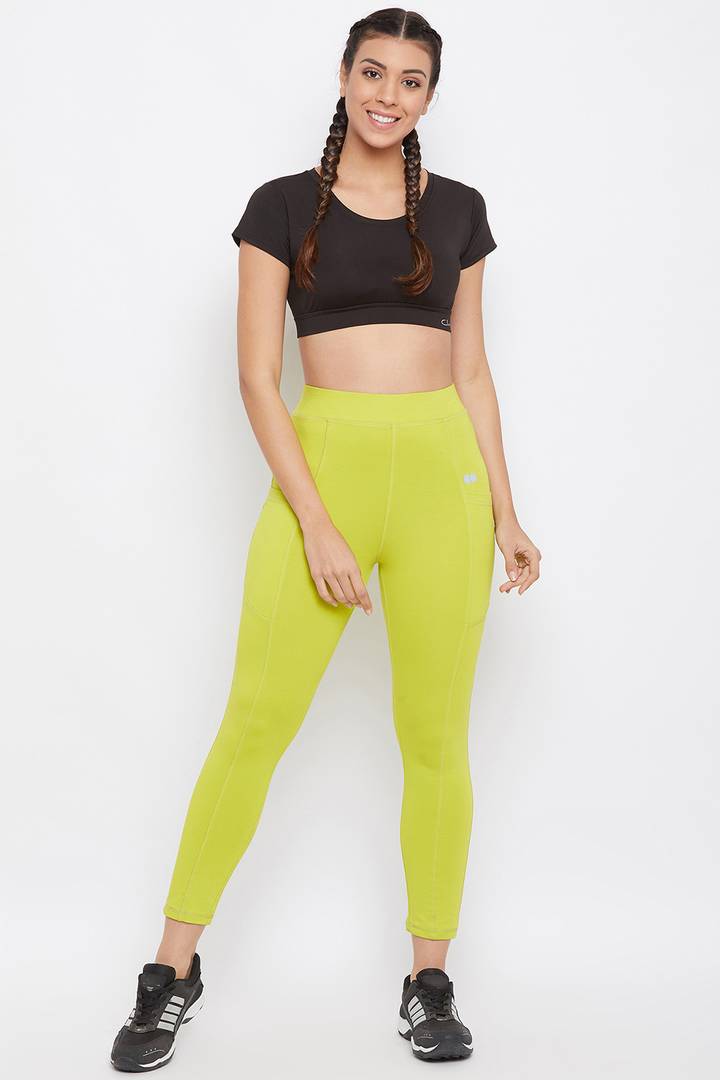 Clovia Elegant Green Cotton Solid Tights For Women And Girls