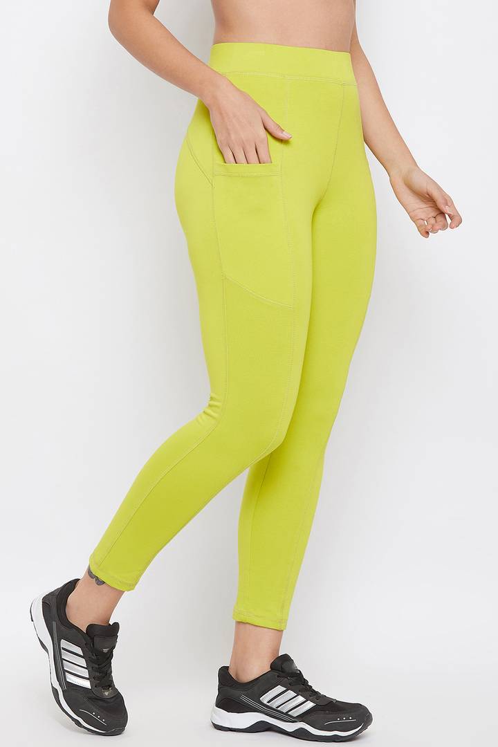 Clovia Elegant Green Cotton Solid Tights For Women And Girls