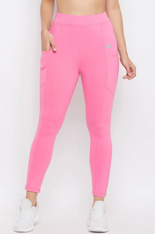 Clovia Elegant Pink Cotton Solid Tights For Women And Girls