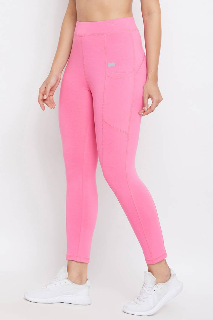 Clovia Elegant Pink Cotton Solid Tights For Women And Girls