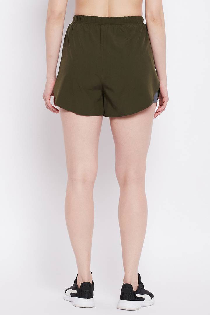 Clovia Elegant Olive Polyester Solid Sports Shorts For Women And Girls